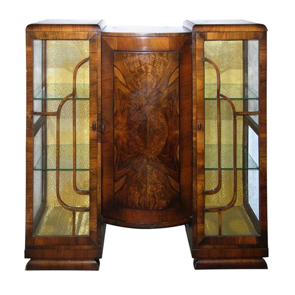 Walnut art deco bookcasecurio cabinet