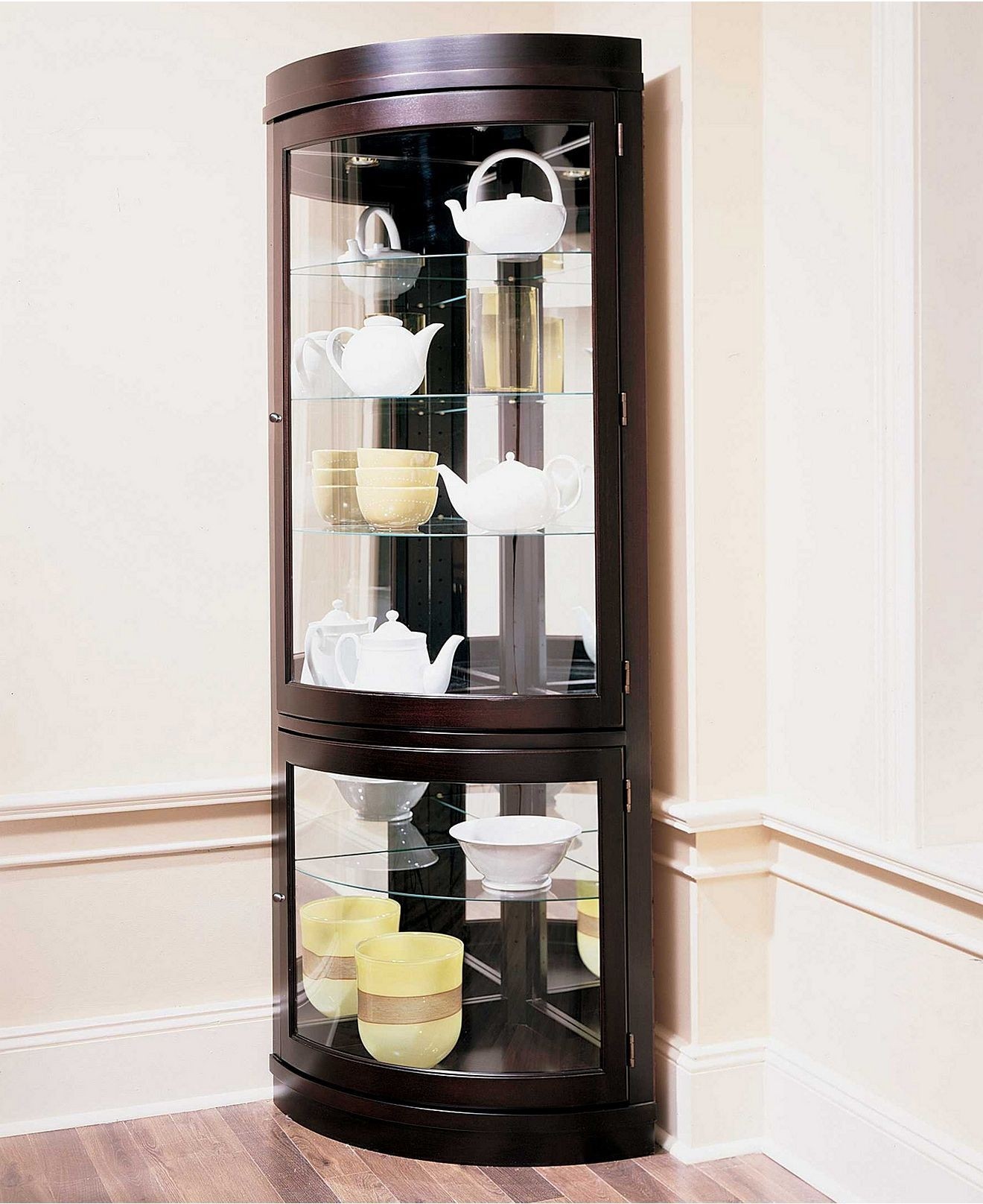 Contemporary curved corner curio cabinet 8