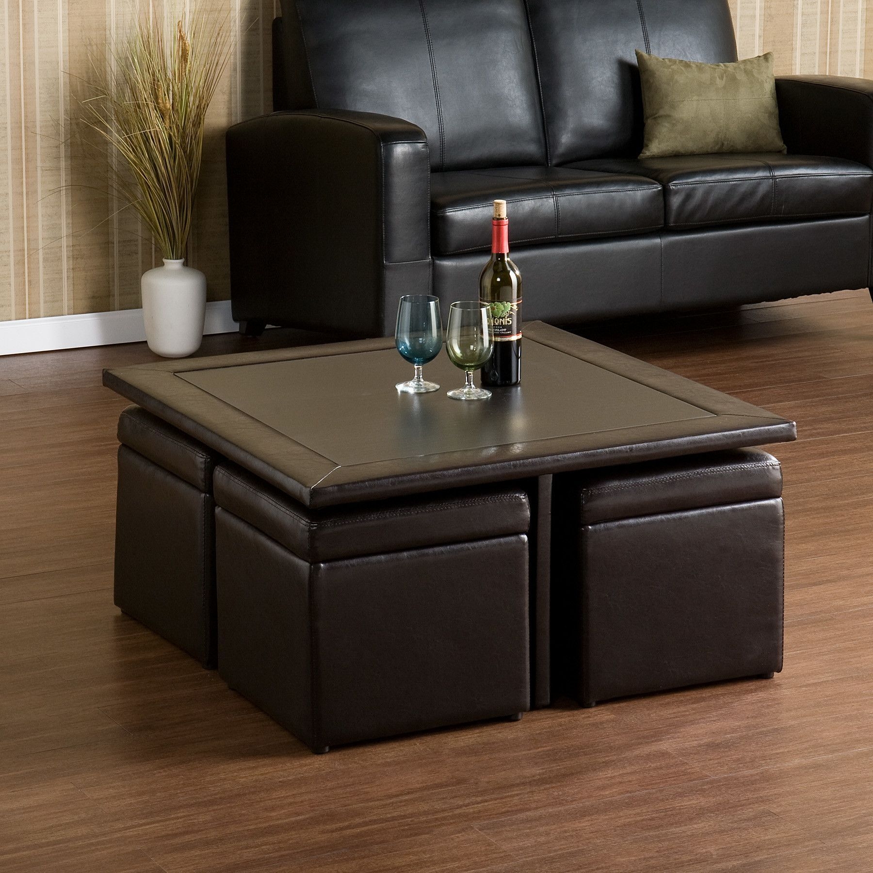 Crestfield Dark Brown Coffee Table Storage Ottoman Set