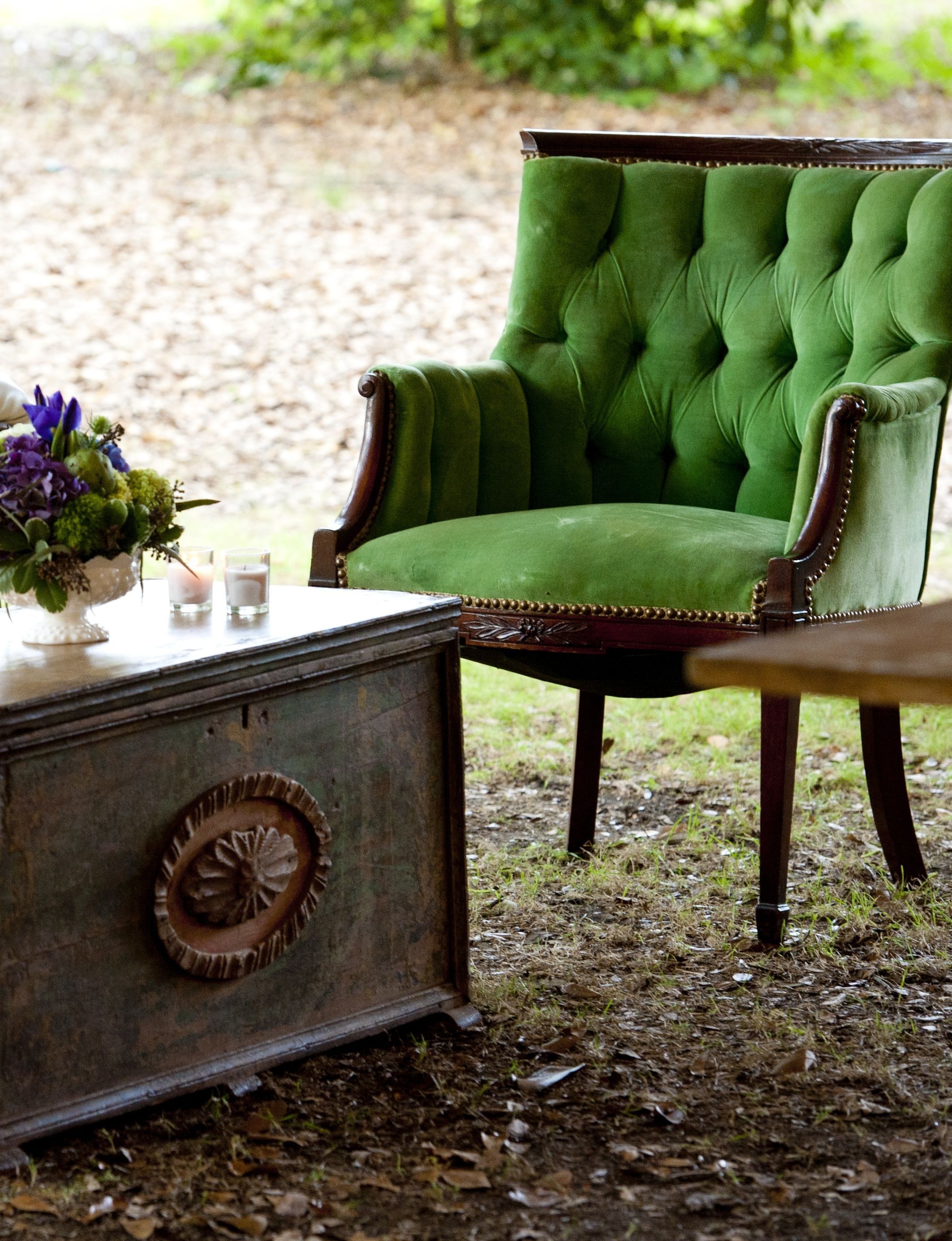 Green velvet chair