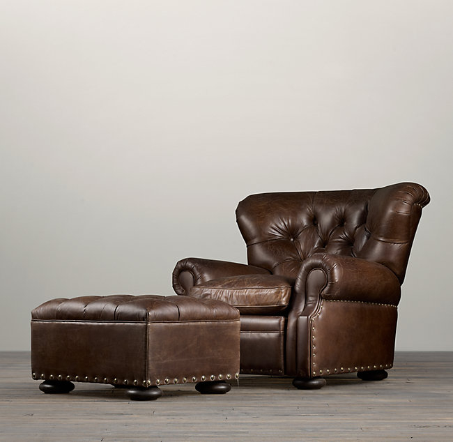 Leather reclining chair and ottoman