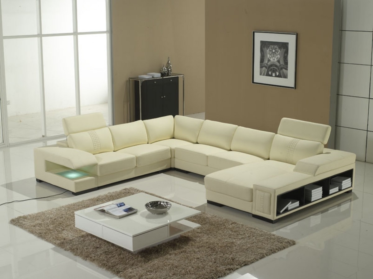 Modern Cream Storage Sectional Sofa with Shelves