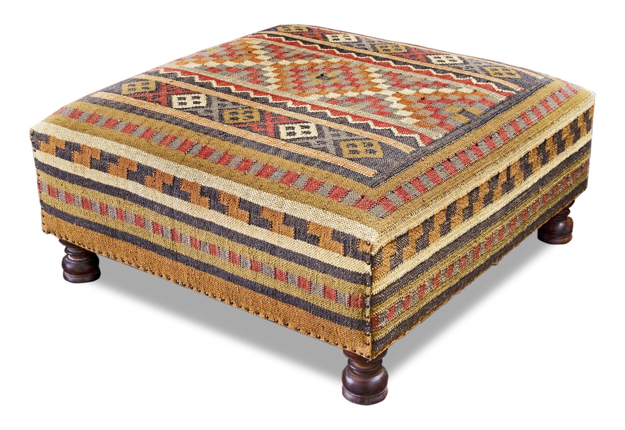 Rae Plains Southwestern Rustic Kilim Square Coffee Table Ottoman