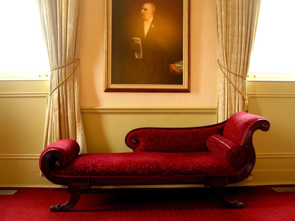 Red velvet chaise