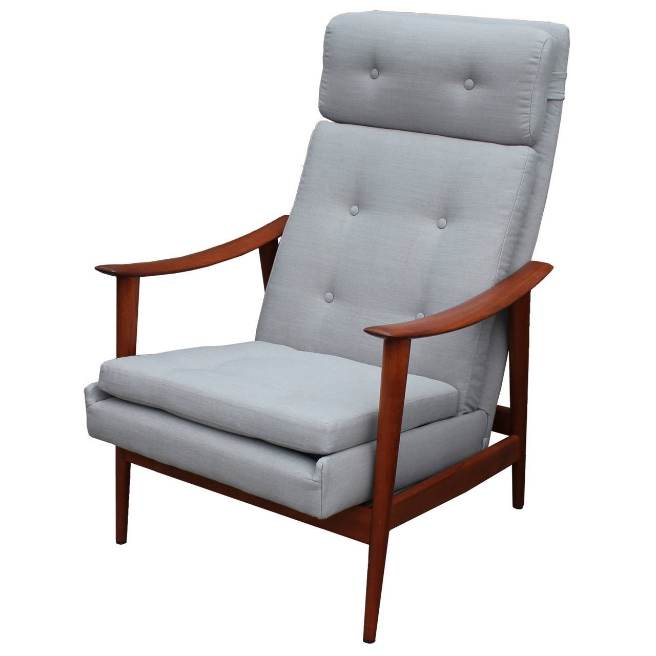 Restored Scandinavian Teak Recliner Grey Linen