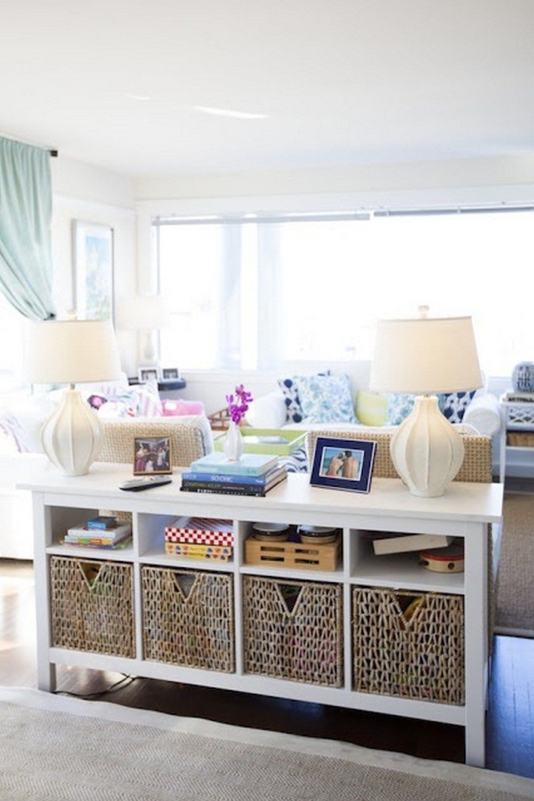 Sofa table with baskets