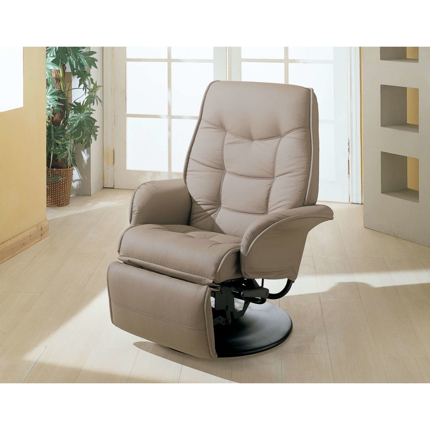 Tan Bone Leatherette Recliner Captains Chair Seat Swivel Rv Boat Use Motor Home