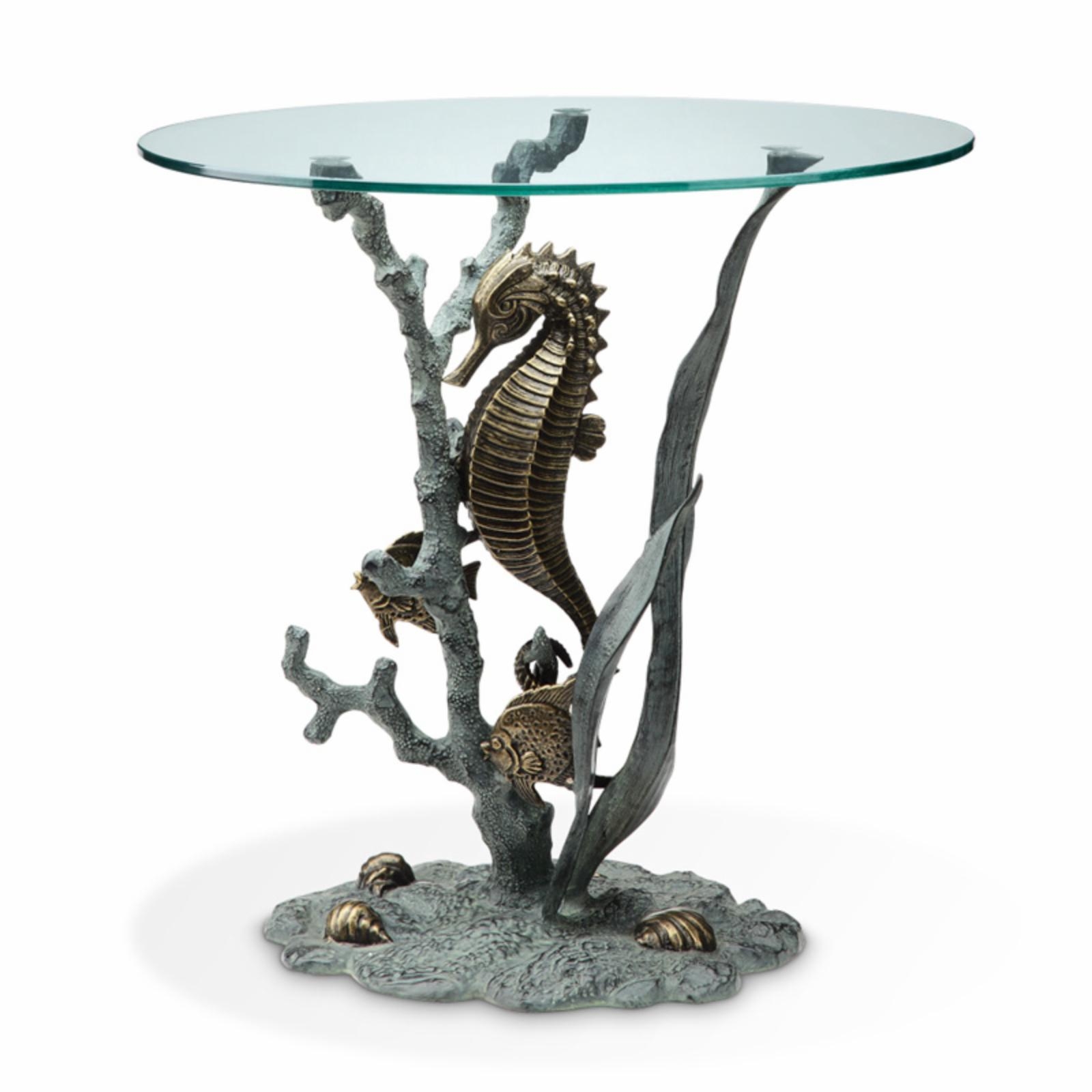 Beauty Of The Sea Accent Glass End Table Ocean Coastal Nautical Mermaid