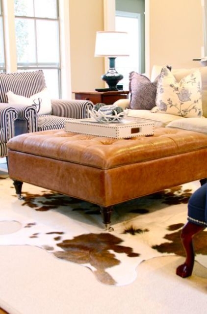 Brown leather ottoman coffee table