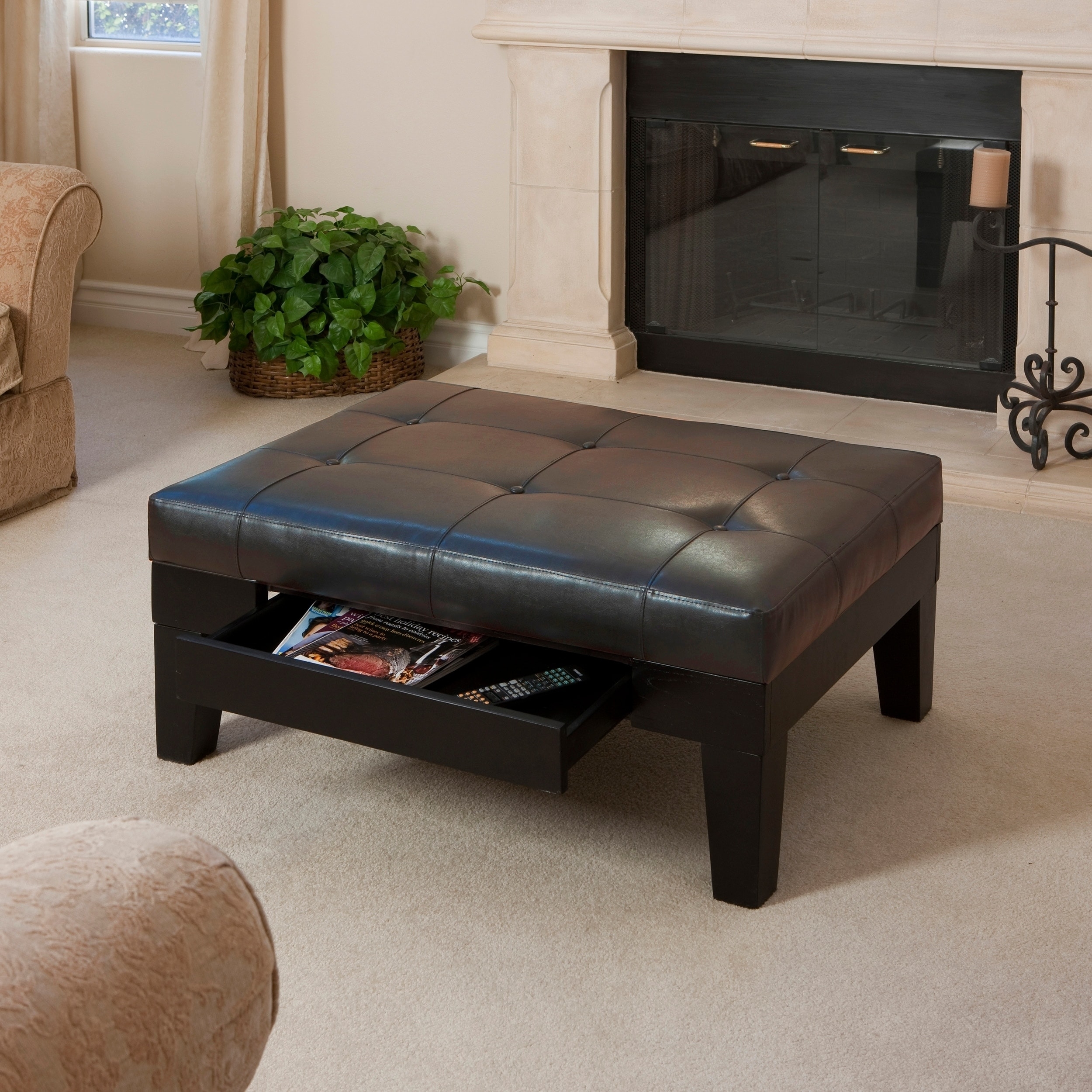 Home loft concept chatham leather storage ottoman in black