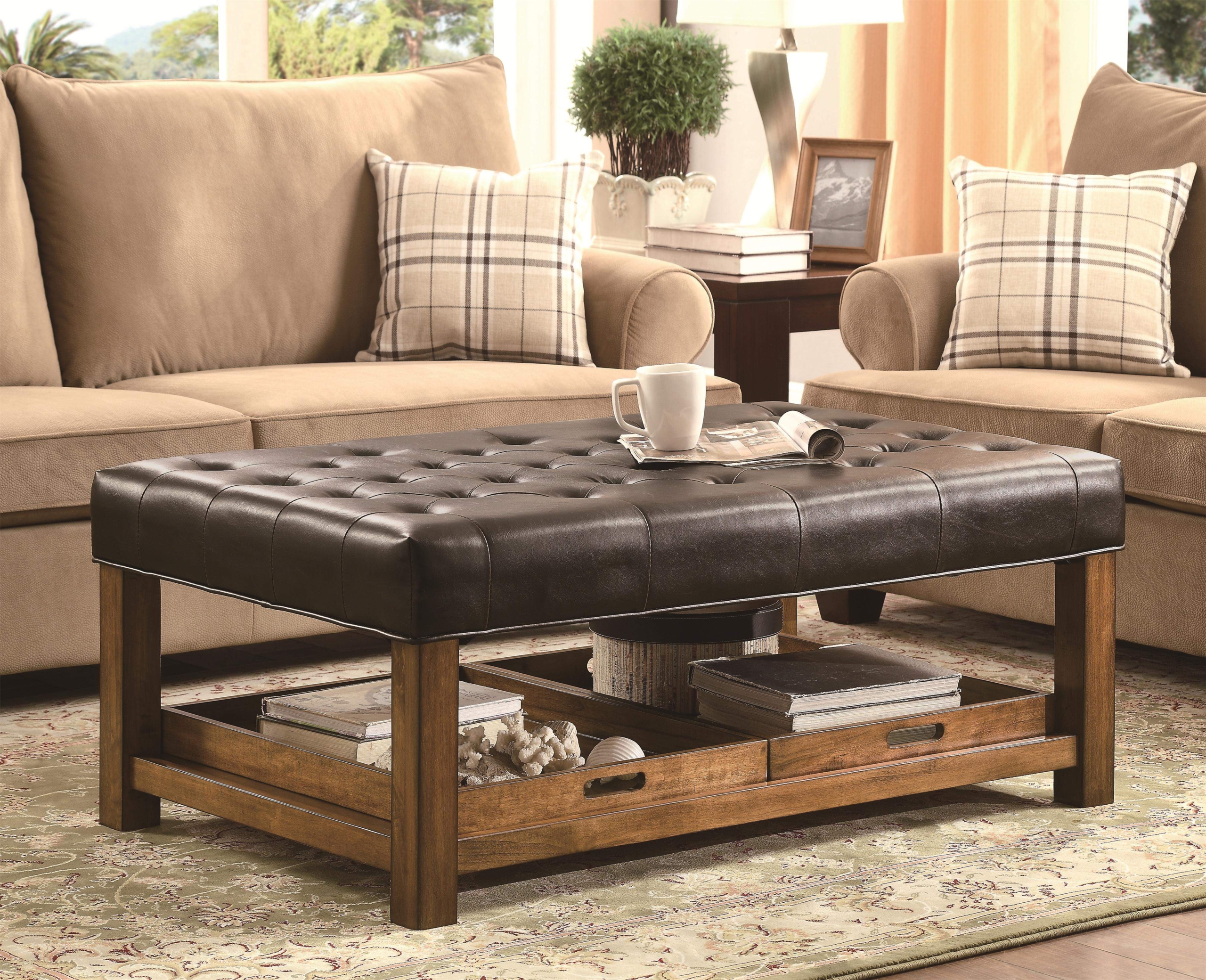 Leather tufted ottoman coffee table
