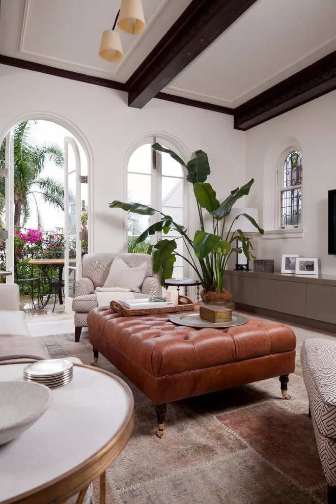 Leather tufted ottomans