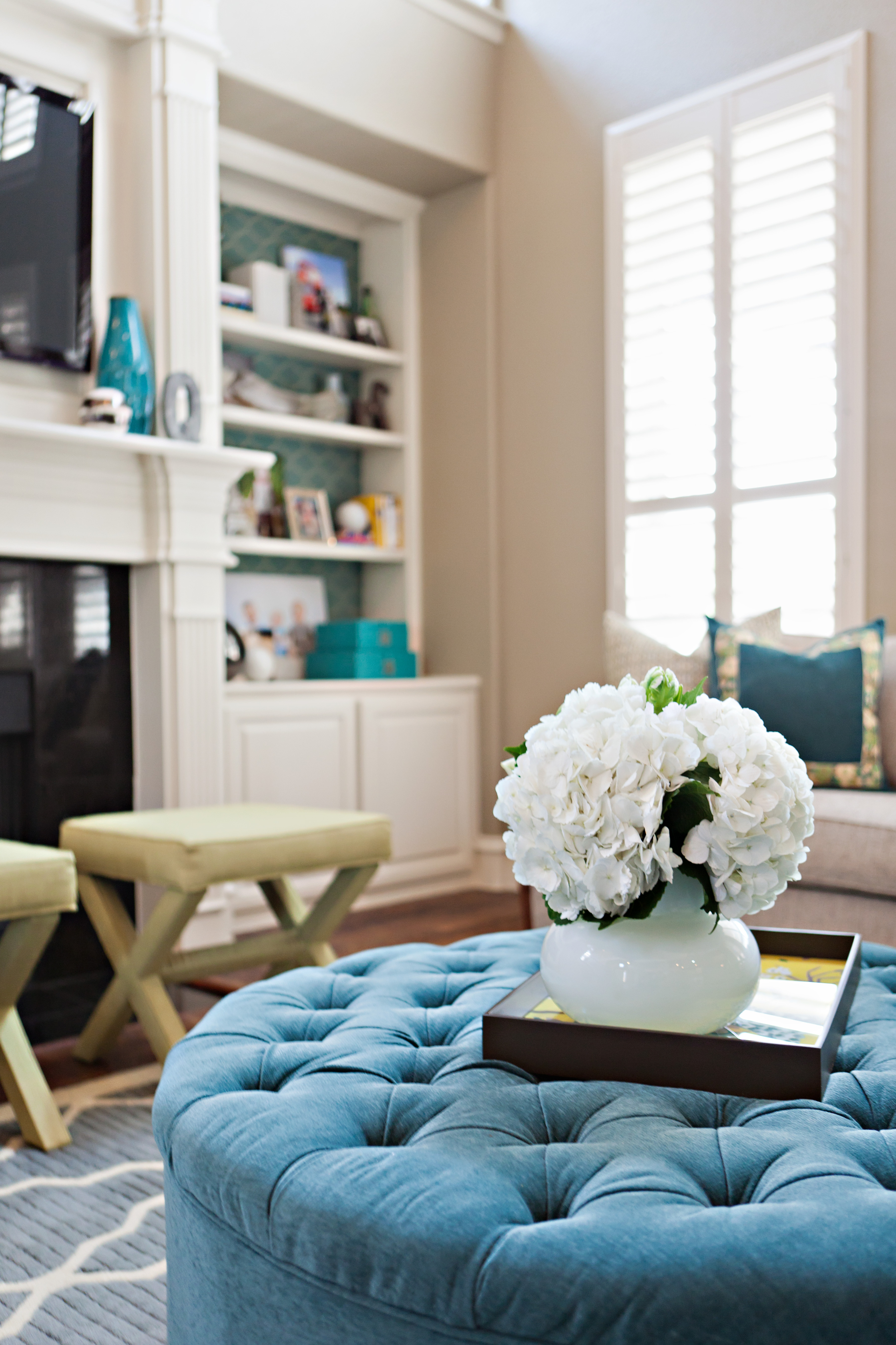Round velvet ottoman