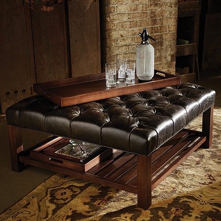 Square leather tufted ottoman