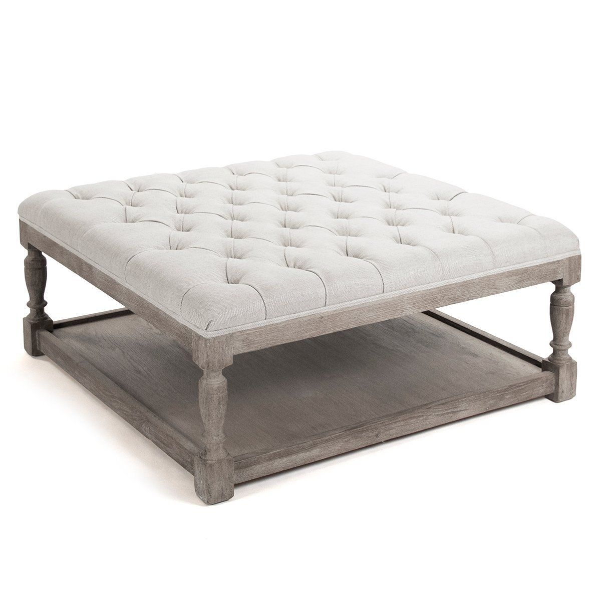 Tufted ottoman with shelf