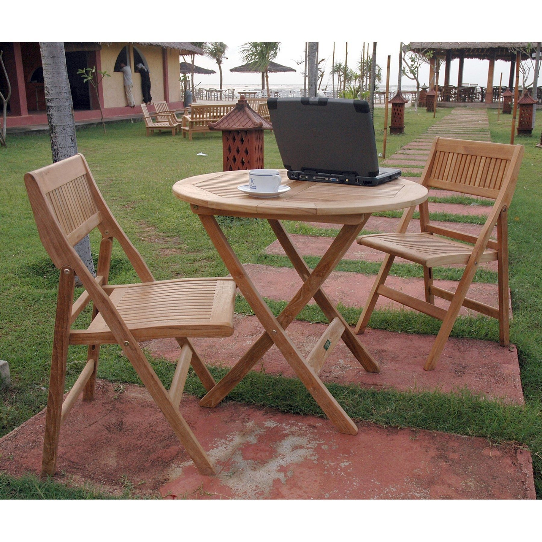 Anderson Teak SET-108B Windsor 31" Round Picnic Folding Table