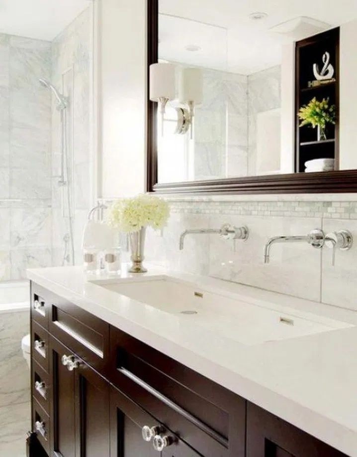 Double trough sink bathroom