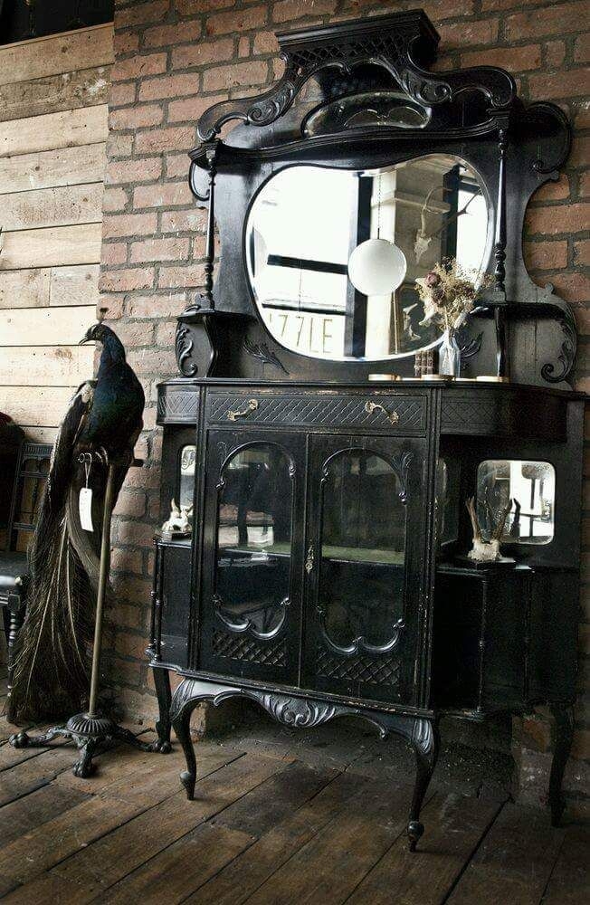 Large victorian ebonised cabinet replace the peacock with a phoenix