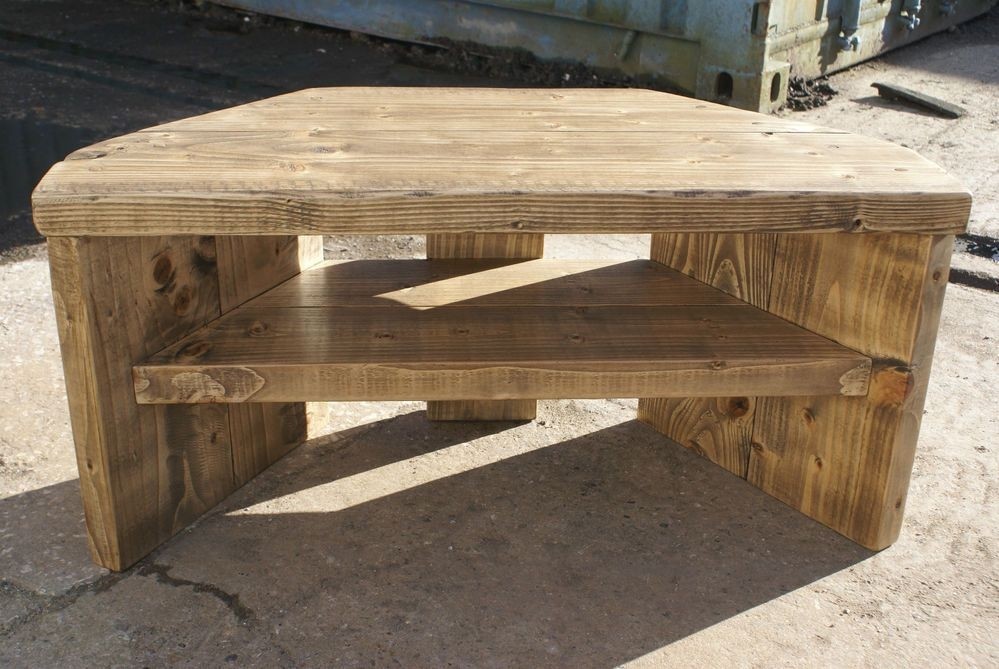 Rustic Corner Tv Stand Solid Wood Unit Cabinet Plank Sleeper Oiled Waxed