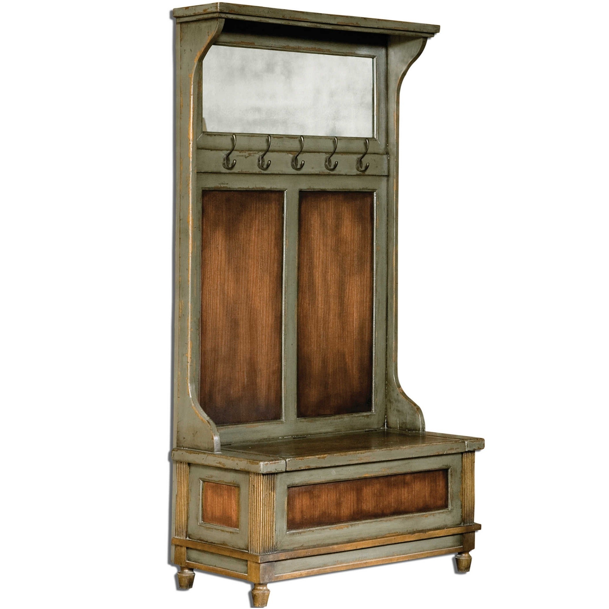 Antique oak hall tree with mirror