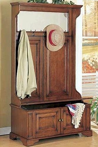 Hall tree bench with mirror