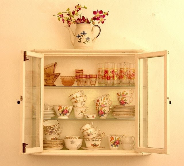 Kitchen wall cupboards with glass doors