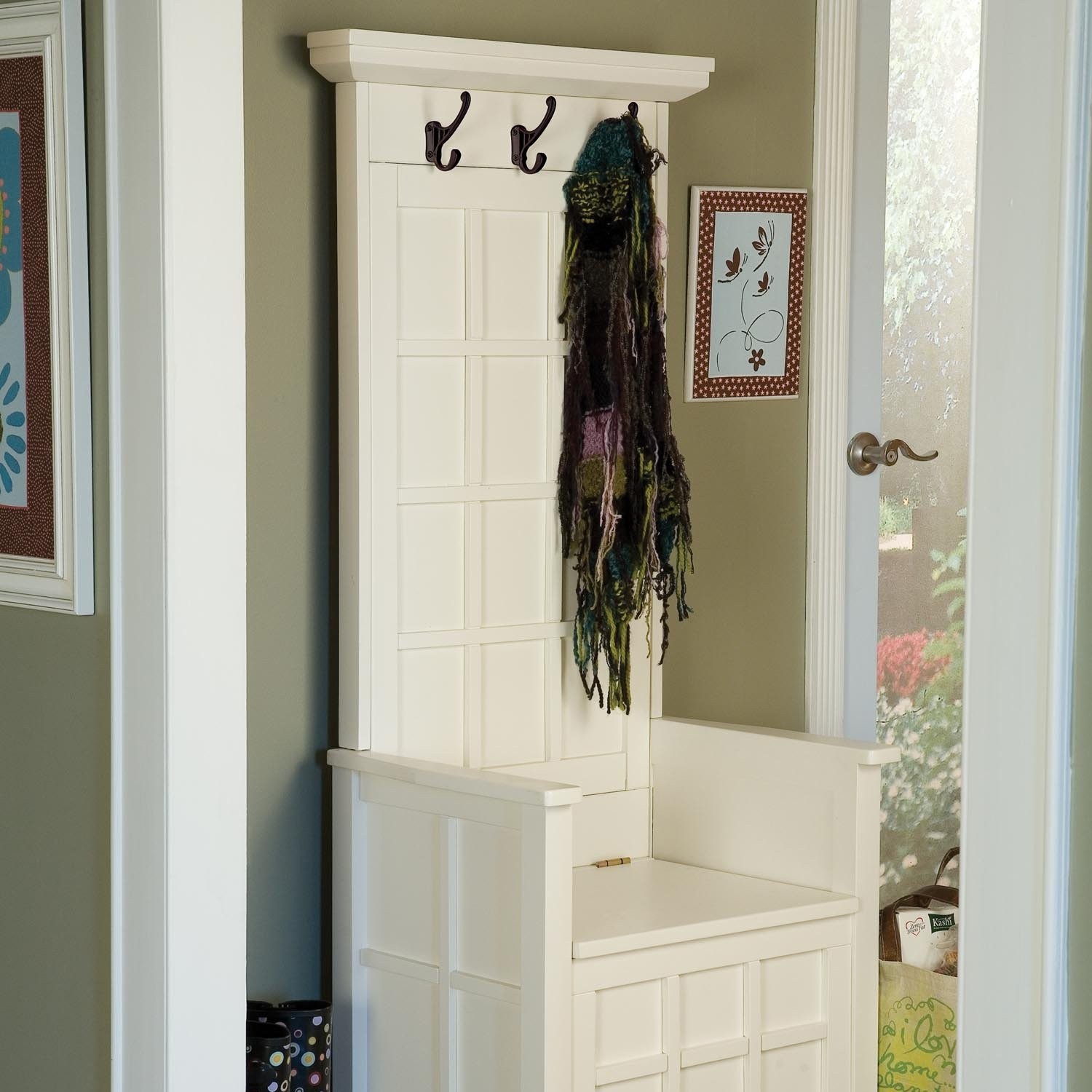 Mini White Hall Tree And Storage Bench