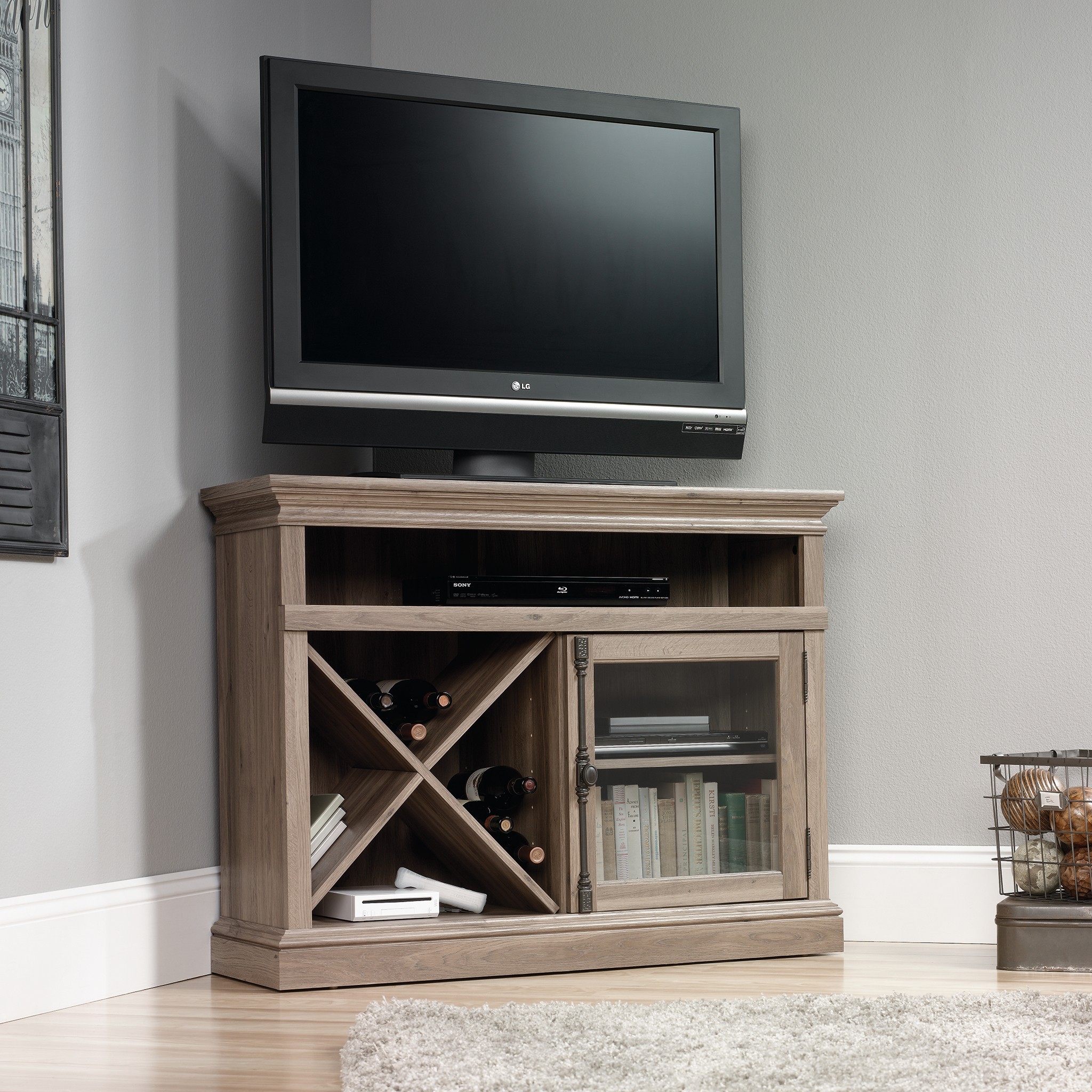 Sauder barrister lane corner entertainment stand