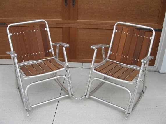 Vintage wood and aluminum rocking chair