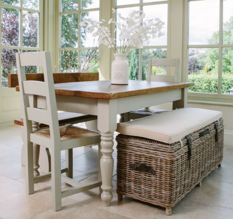 Wicker basket storage bench