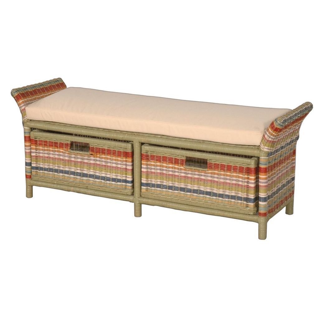 Wicker storage bench with cushion