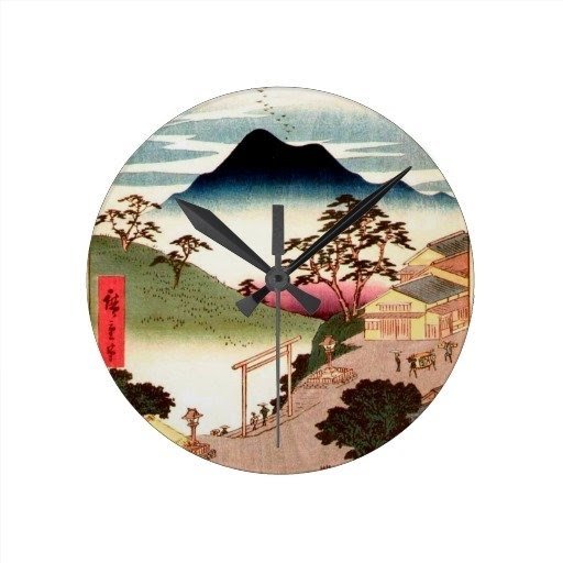 Japanese village with mountain wall clocks japan oriental asian
