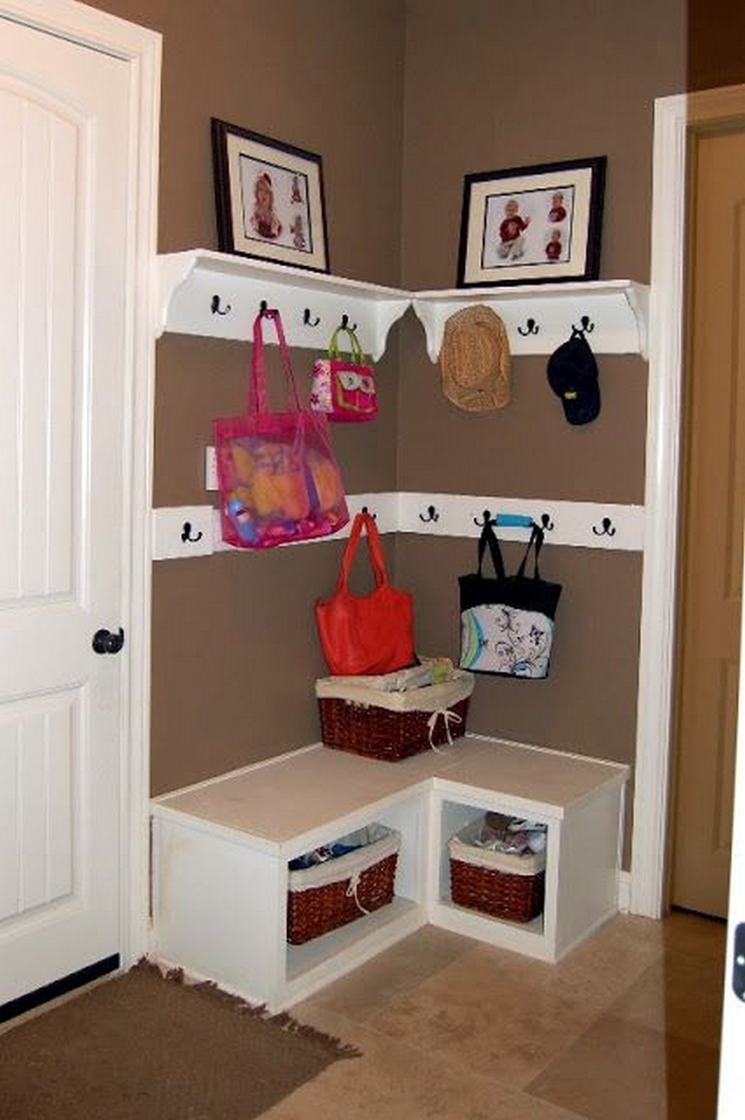 Corner coat rack and bench 1