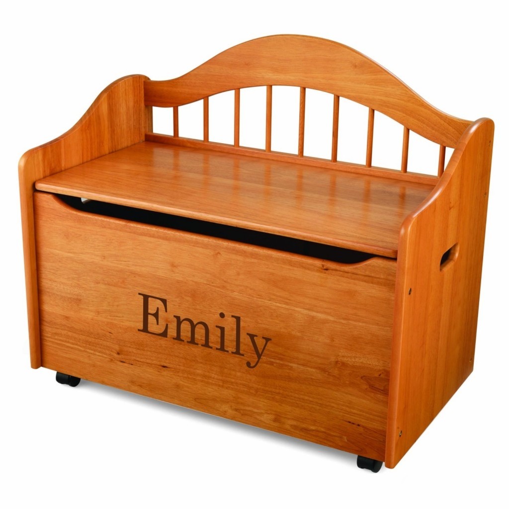 KidKraft Personalized Limited Edition Toy Box-Honey With Brown Library Font,Abigail
