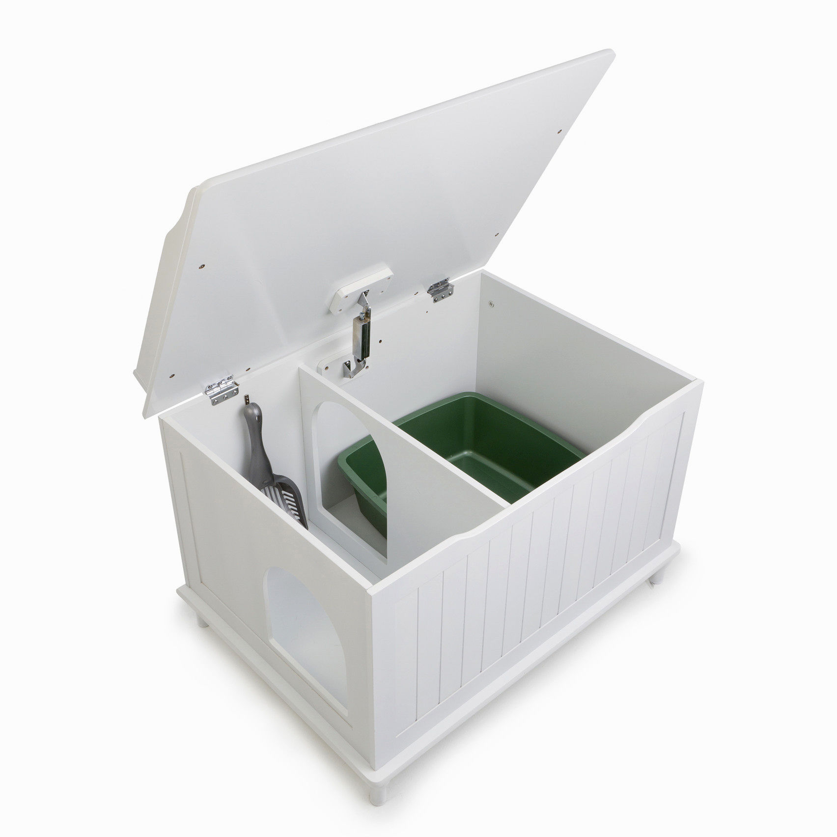 Litter Box Hider Cat Chest White Wood Clean Wooden Hidden Furniture Washroom New