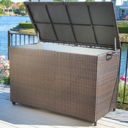 Patio furniture cushion storage boxes