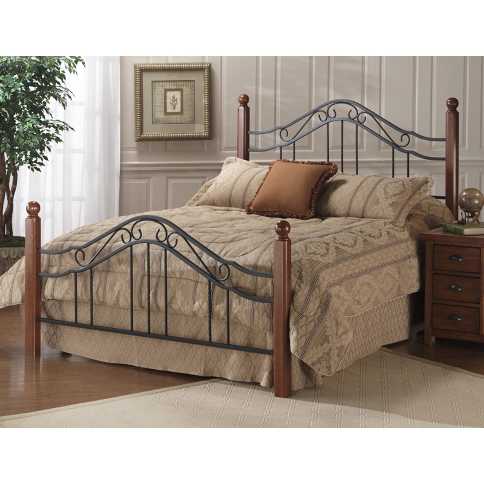 Classic Wood And Wrought Iron King Size Poster Bed Headboard Footboard And Rails