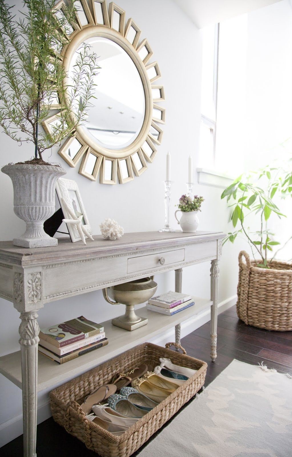 Narrow console table with drawers