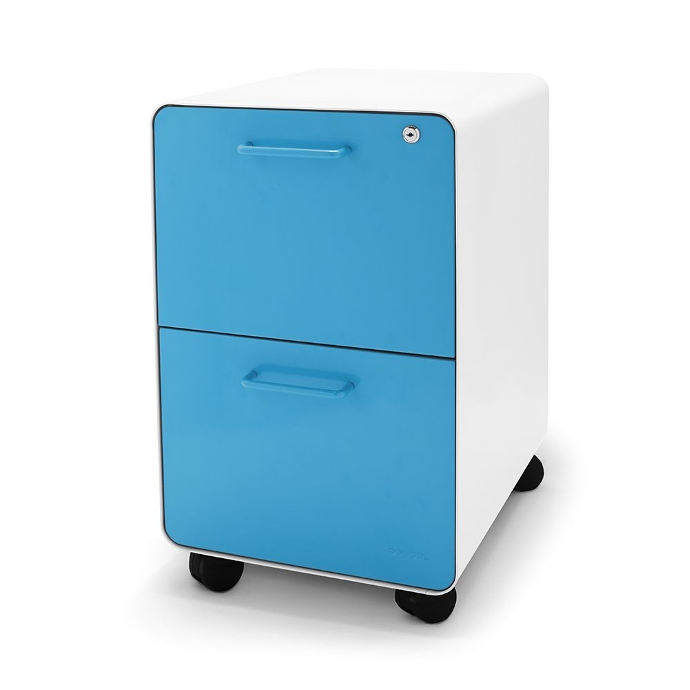 Poppin Rolling East 18th 2-Drawer File Cabinet, Pool Blue
