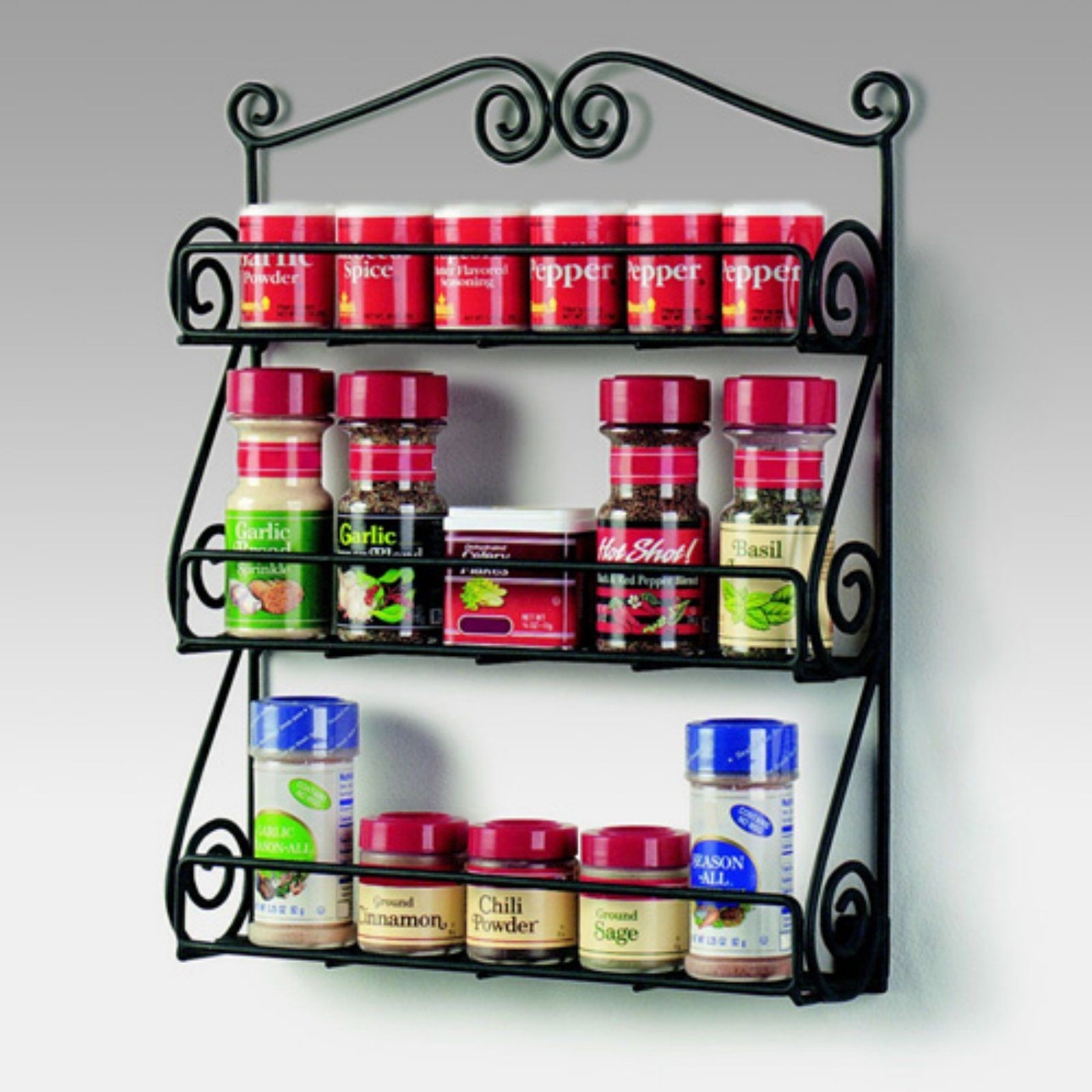 Spectrum Wall-Mountable Black Scroll Spice Rack