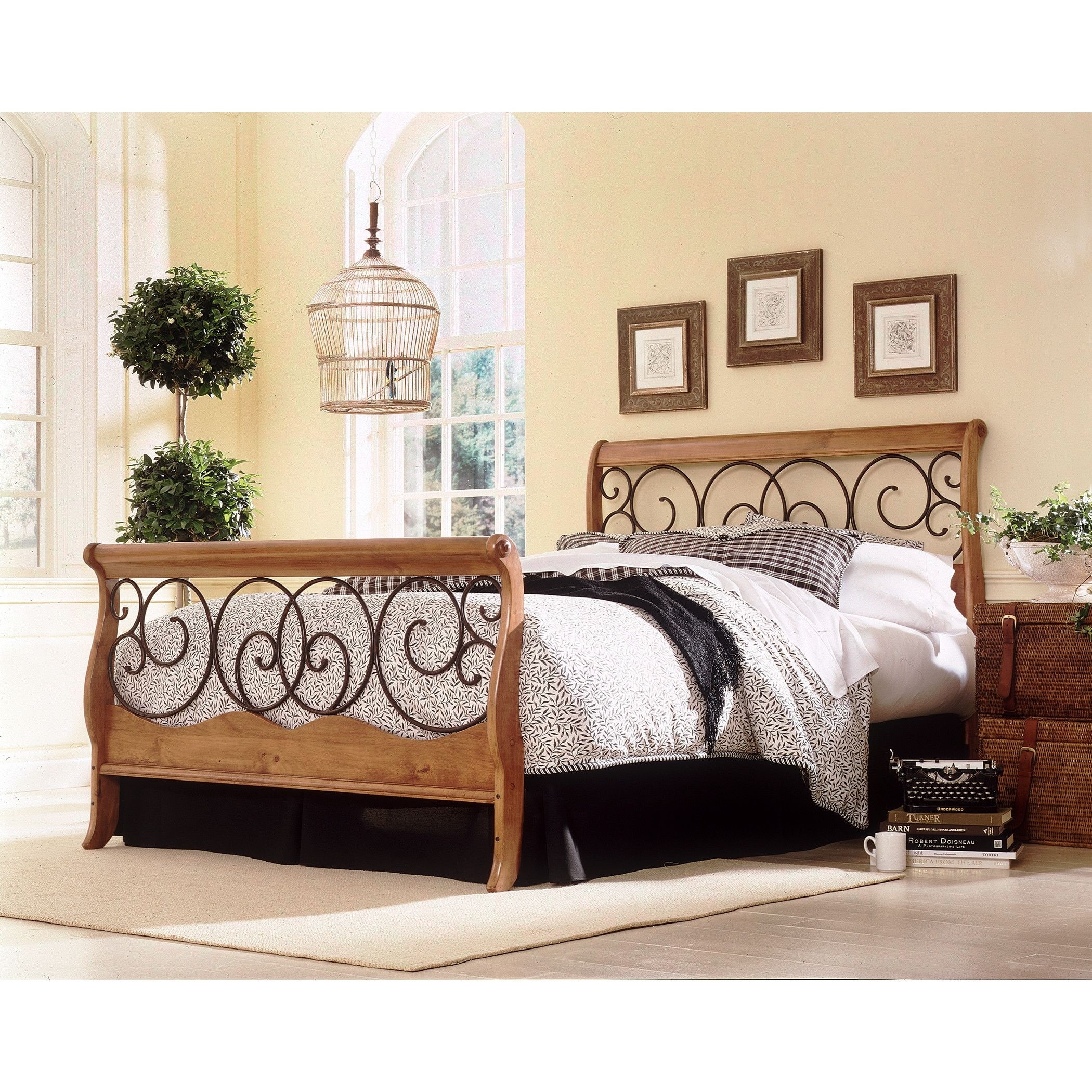 Wrought iron and wood headboard