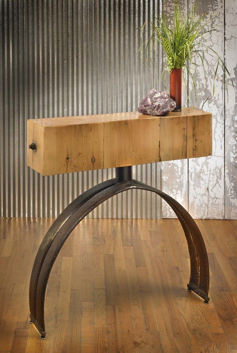 Console table reclaimed farm metal barn