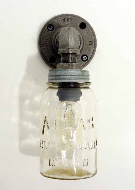Large unique mason jar wall sconce clear