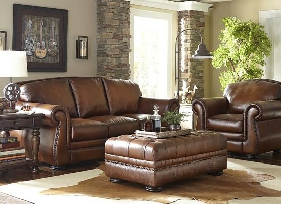 Leather sofas with nailhead trim