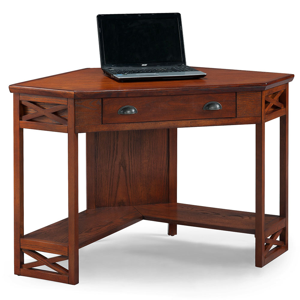 Leick Corner Computer and Writing Desk, Oak Finish