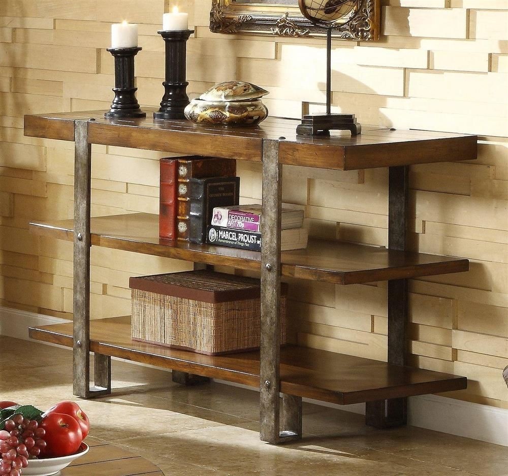 Riverside Furniture Riverside Sierra Sofa/Console Table, Oak, Mindi Veneer and Wood with Metal Legs, 18 inches