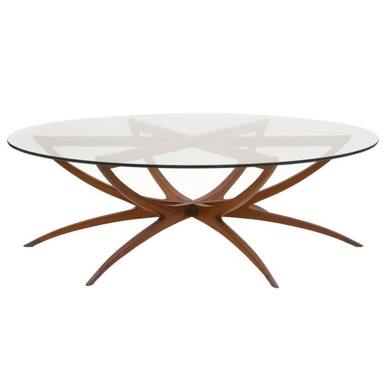 Round spider leg coffee table glass top 1950s