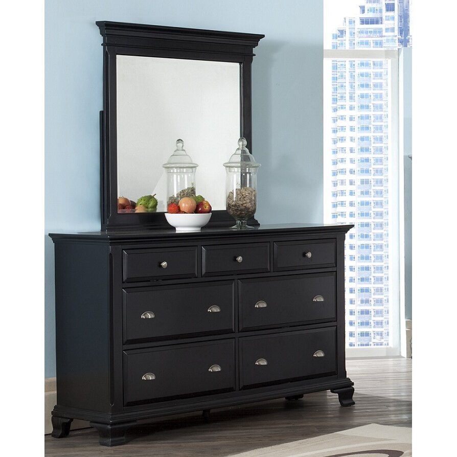 Roundhill Furniture Laveno 011 Black Wood 7-Drawer Dresser and Mirror