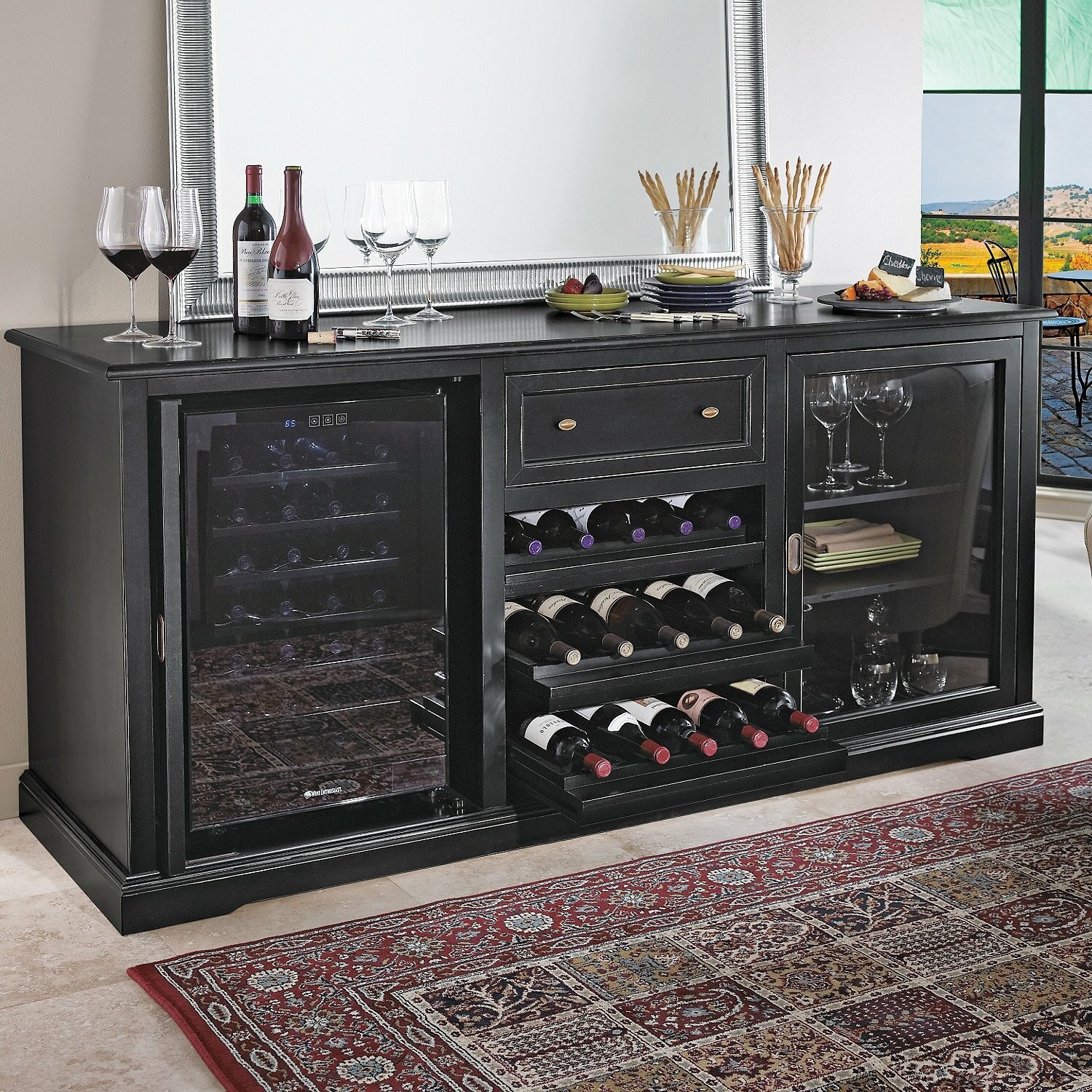 Wine Enthusiast Siena Wine Credenza With 28 Bottle Touchscreen Wine Refrigerator