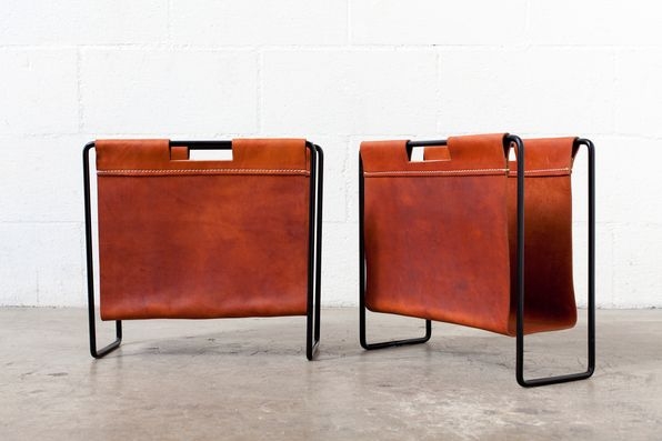 Black leather magazine holder
